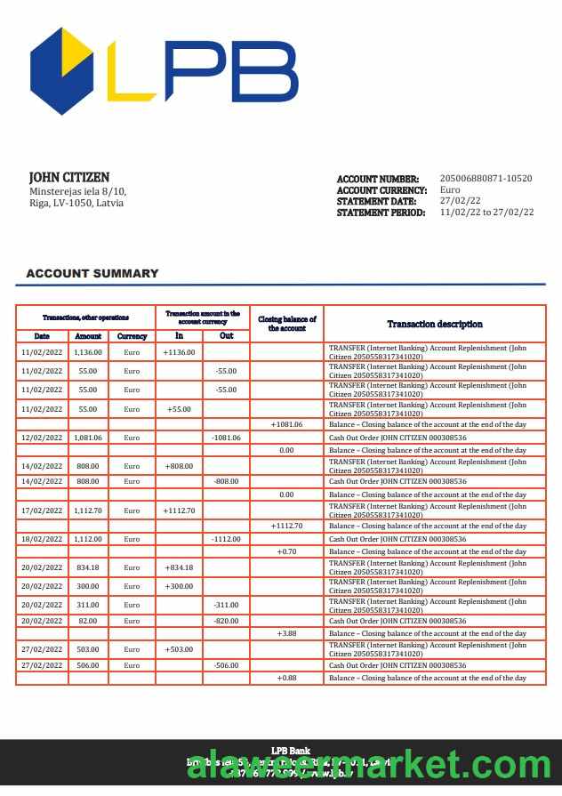 Latvia LPB bank statement